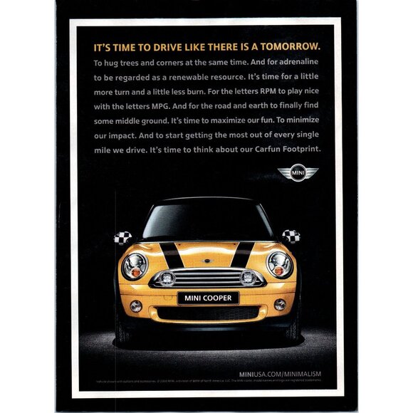 2009 Mini Cooper Hatchback Vintage Print Ad Checkered Flag Mirrors Wall Art - Picture 1 of 2